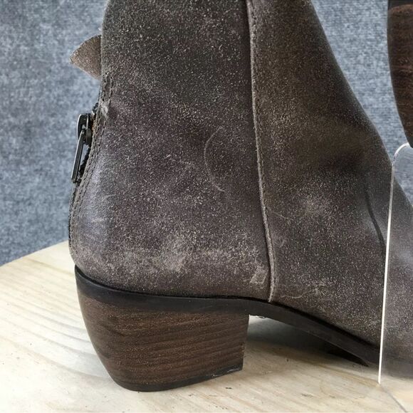 Lucky Brand Kaiya Gray Suede Zip Up Block Heel Ankle Boot 10M Leather Bootie - Picture 6 of 10
